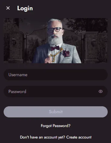 Secure Mr Fortune Casino login form with stylish gentleman mascot for Canadian online casino players