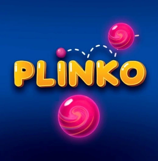 Plinko online casino game logo with bouncing pink balls, popular real-money Plinko game at Mr Fortune Casino Canada.